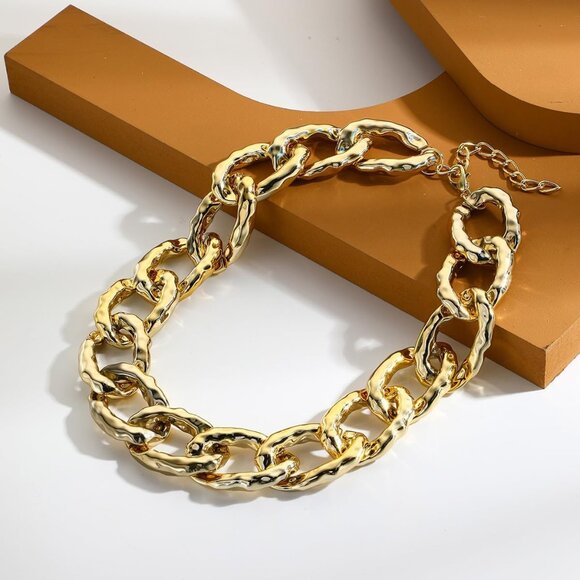 Acrylic 14K Gold Chunky Chain Necklace Earrings Set for Women,Punk Short Thick W - Picture 7 of 9